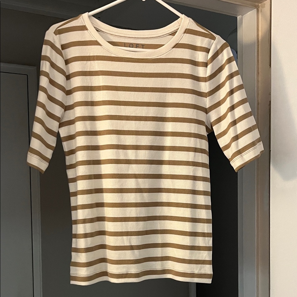 LOFT Tan and White Striped Top